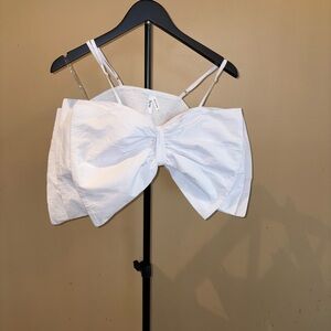 Truth White Oversized Bow-Front Crop Top/ Tibe top with Smocked Back